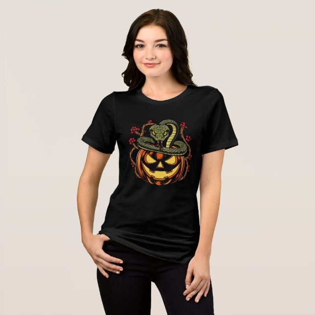 Snake Wrapped Around Jack-o'-Lantern Art Tri-Blend Shirt (Front Full)