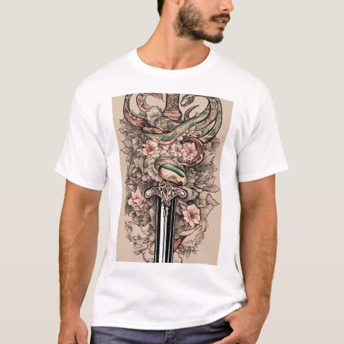 Snake wrapped Dagger Tattoo T_Shirt