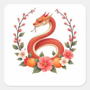 Snake year chinese cute laughing square sticker
