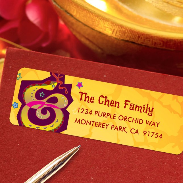 Snake Yellow 2025 Chinese Lunar New Year Cool Bold Label (LINK FOR 2026 YEAR OF THE HORSE: www.zazzle.com/collections/119527212422228266
)