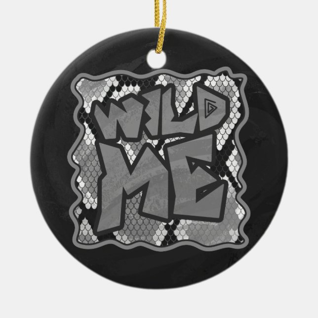 Snake Yellow and Gold Print Ceramic Ornament (Front)