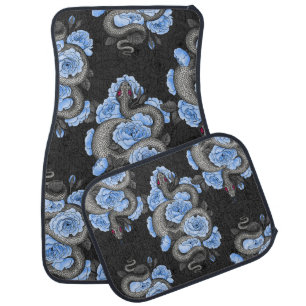 Snakes and blue roses car floor mat
