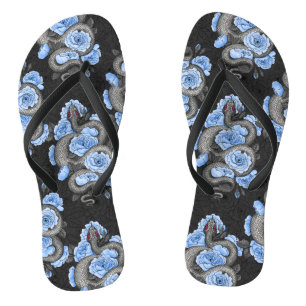Snakes and blue roses flip flops