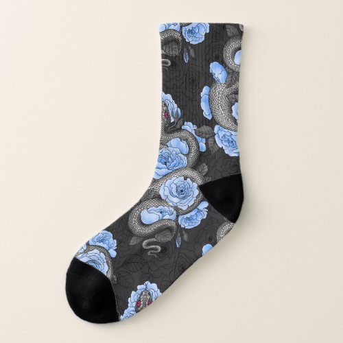 Snakes and blue roses socks