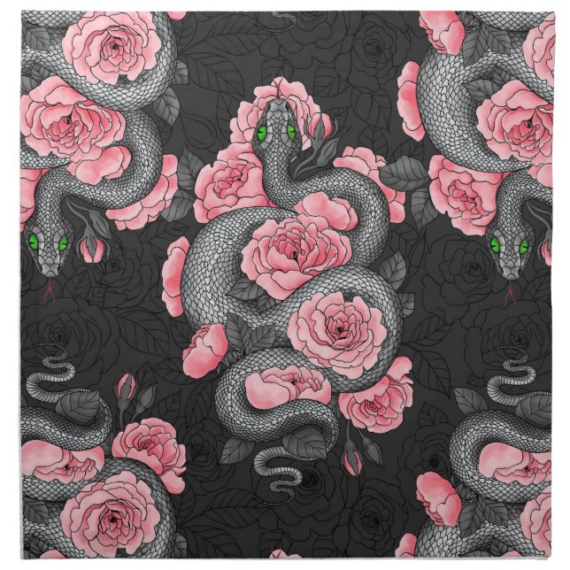 Snakes and  peach roses cloth napkin (Front)