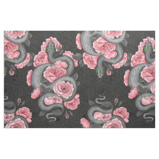 Snakes and  peach roses fabric