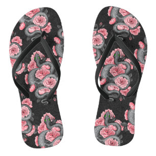 Snakes and peach roses flip flops