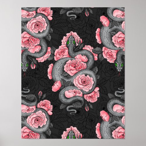 Snakes and  peach roses poster