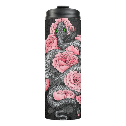 Snakes and  peach roses thermal tumbler