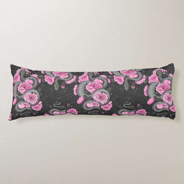 Snakes and pink roses body pillow (Front)