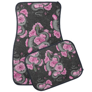 Snakes and pink roses car floor mat