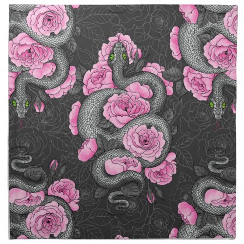 Snakes and pink roses cloth napkin