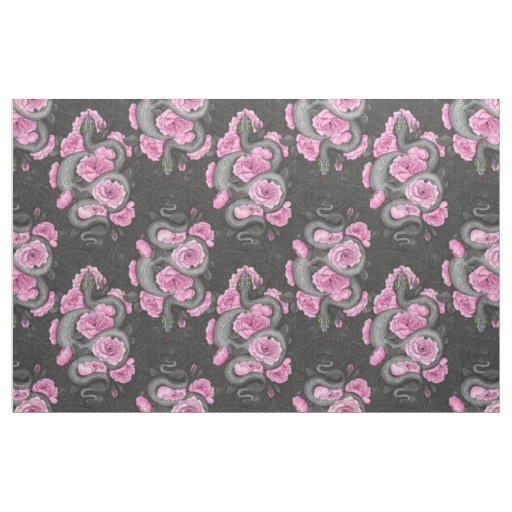 Snakes and pink roses fabric