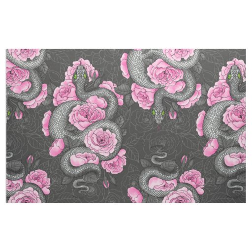 Snakes and pink roses fabric