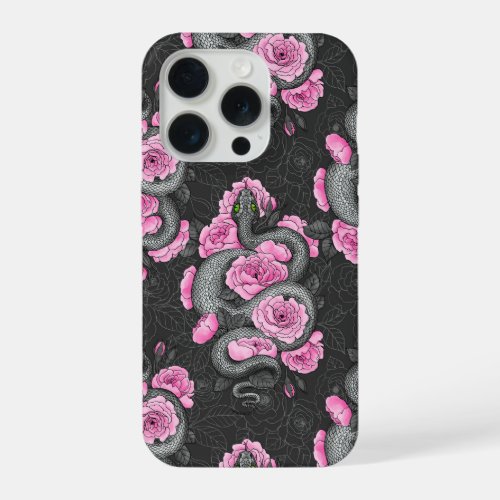Snakes and pink roses iPhone 15 pro case