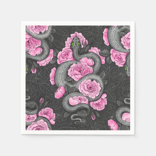 Snakes and pink roses napkins