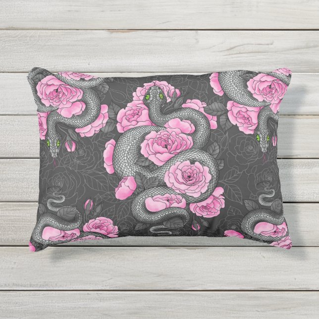 Snakes and pink roses outdoor pillow (Front)