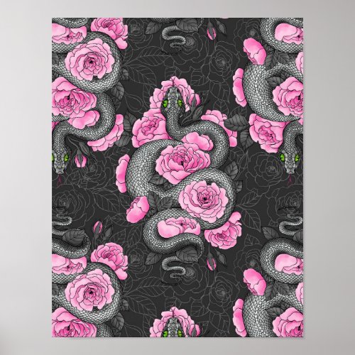 Snakes and pink roses poster