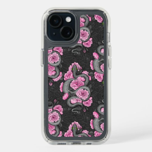 Snakes and pink roses iPhone 15 case