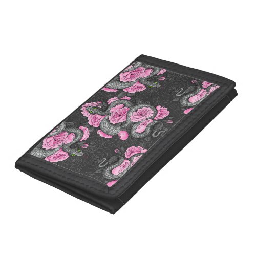 Snakes and pink roses trifold wallet
