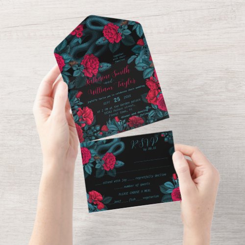Snakes and red roses on black  all in one invitati all in one invitation