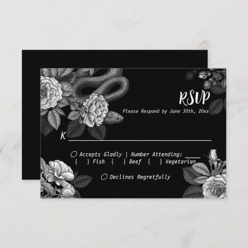 Snakes and roses monochrome on black RSVP Enclos Enclosure Card