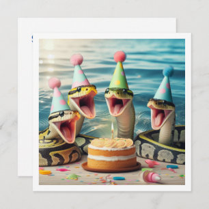 Snakes eating cake birthday invitation, reptile invitation