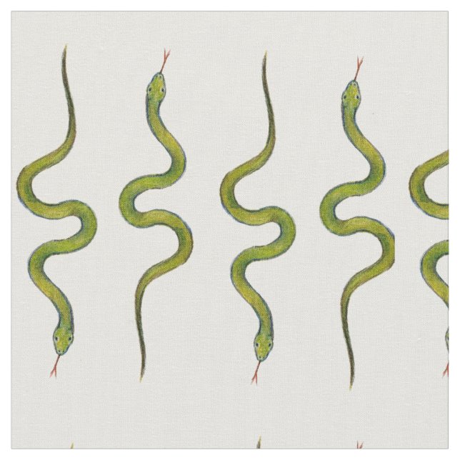 Snakes Hand-Drawn Green Slithering Scaly Snakes Fabric (Close Up)