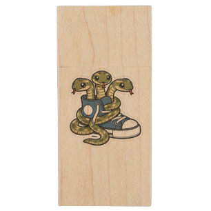 Snakes on shoes wood flash drive