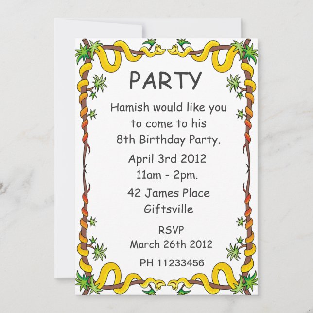 Snakes Party Invitation (Front)