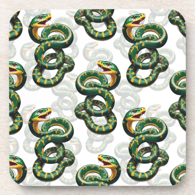 Snakes Pattern Design - White  Beverage Coaster (Front)