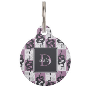 Snakes Sun Moon Check Monogram Personalize Pink Pet ID Tag