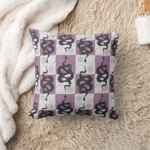 Snakes Sun Moon Checkers Minimal Modern Pink Throw Pillow