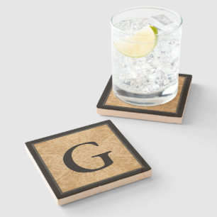 Snakeskin and Leather Monogram Stone Coaster