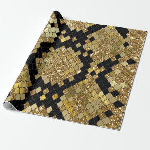 Snakeskin Gold Glitter And Black Pattern Wrapping Paper