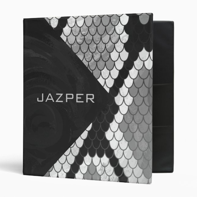 Snakeskin Gray, White, and Black Monogrammed Binder (Front/Inside)