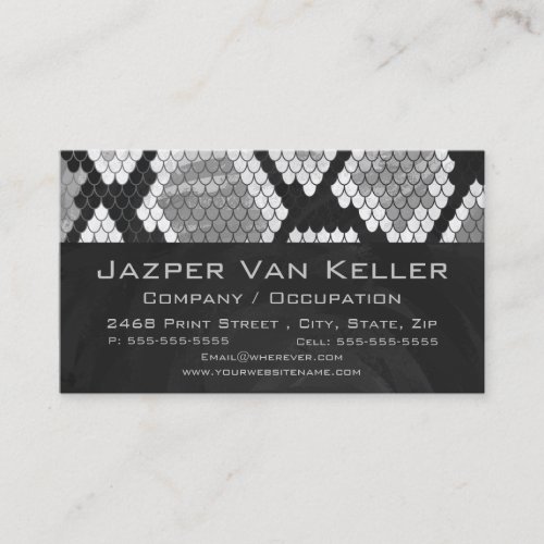 Snakeskin Gray White and Black Monogrammed Business Card