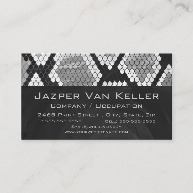 Snakeskin Gray, White, and Black Monogrammed Business Card (Front)