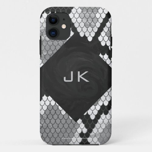 Snakeskin Gray White and Black Monogrammed iPhone 11 Case