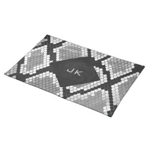 Snakeskin Gray, White, and Black Monogrammed Cloth Placemat