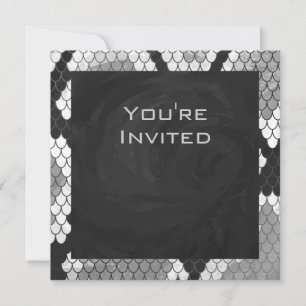 Snakeskin Gray, White, and Black Monogrammed Invitation