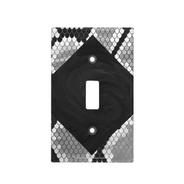 Snakeskin Gray, White, and Black Monogrammed Light Switch Cover (Front)