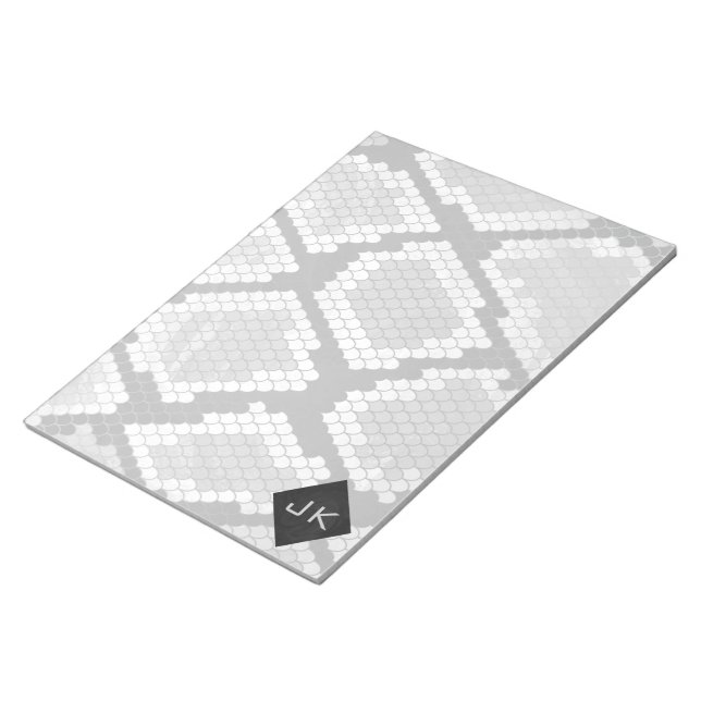 Snakeskin Gray, White, and Black Monogrammed Notepad (Angled)