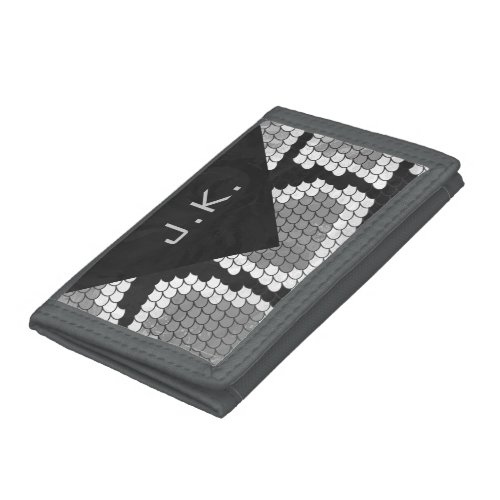 Snakeskin Gray White and Black Monogrammed Tri_fold Wallet