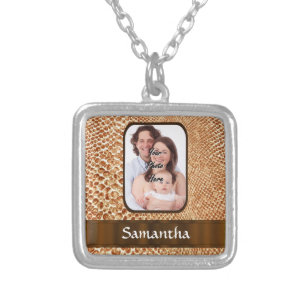 Snakeskin look custom photo silver plated necklace