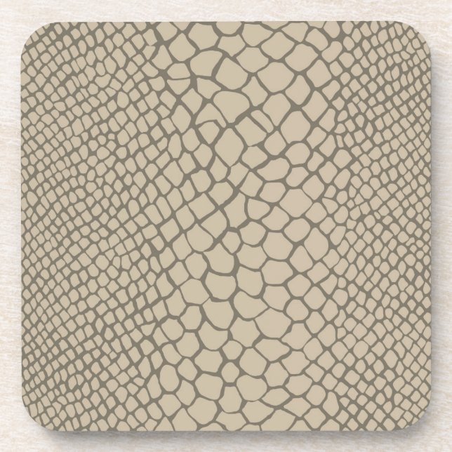 Snakeskin Taupe Animal Print Adventure Chic Cool Beverage Coaster (Front)
