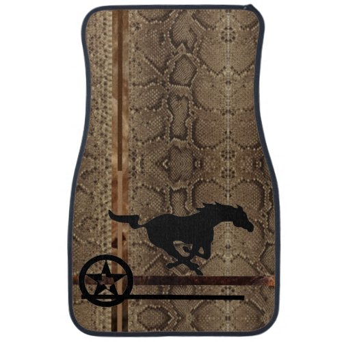 Snakeskin wBlack Horse Texas Star Leather on Car Floor Mat