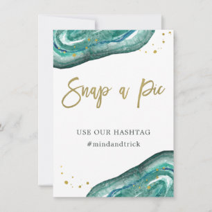 Snap a Pic Teal Geode and Gold Wedding Sign Invitation