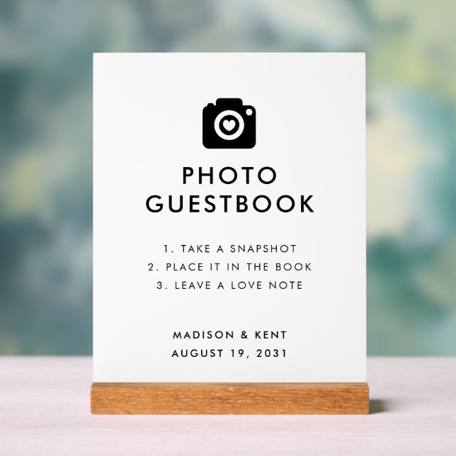 Snap a Selfie White Wedding Photo Guestbook Acrylic Sign (Neutral)