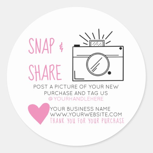 Snap and Share Camera Heart Social Media Business Classic Round Sticker